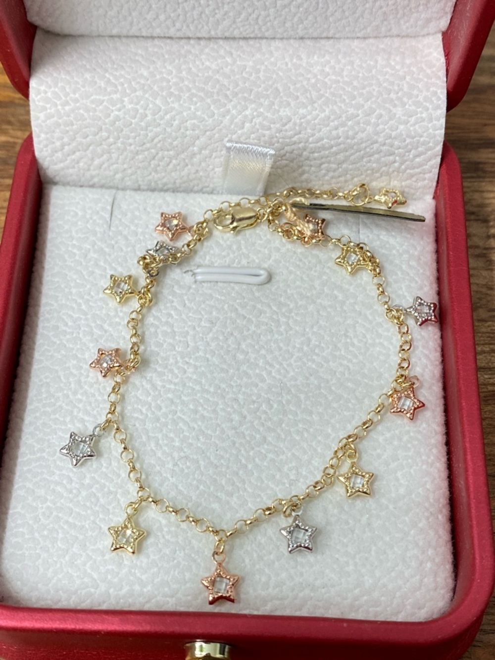 14K Tri-color Gold Star Charm Bracelet